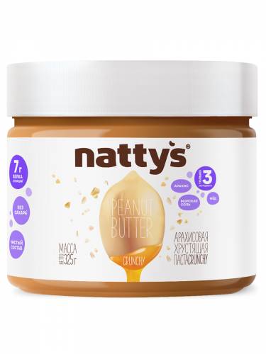 Арахисовая паста Nattys с кусочками арахиса и мёдом, 325 г