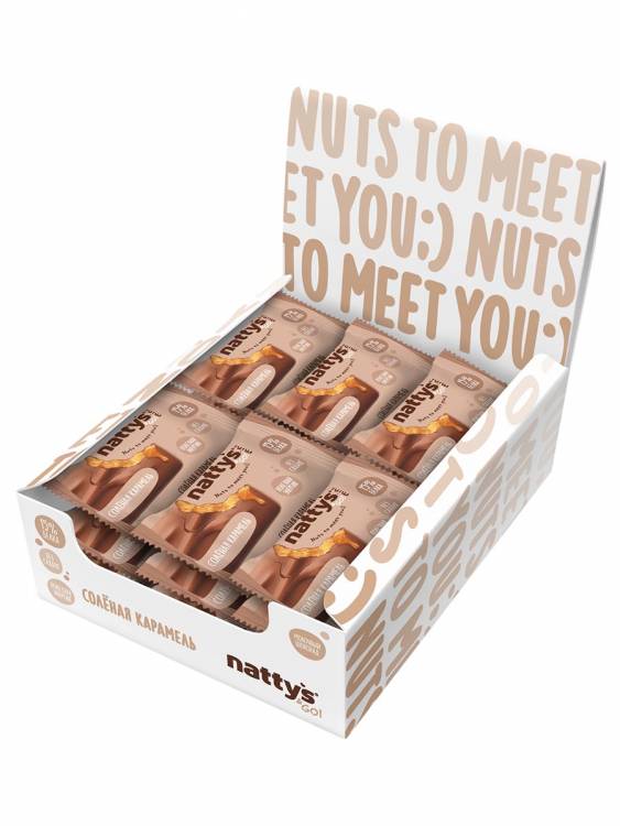 Шоколадные батончики без сахара Nattys&Go! мини с арахисовой пастой и солёной карамелью 20 гр, 18 шт
