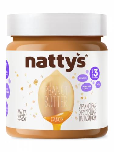 Арахисовая паста Nattys с кусочками арахиса и мёдом, 525 г