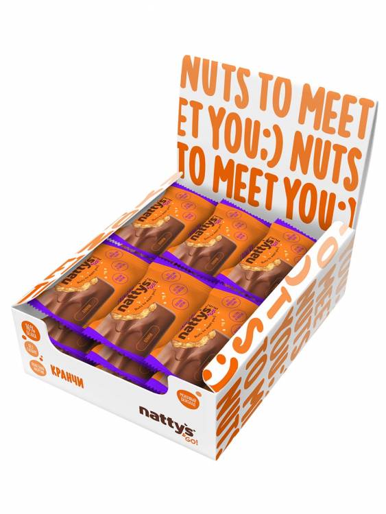 Шоколадные батончики без сахара Nattys&Go! мини с арахисовой хрустящей пастой 20 гр, 18 шт