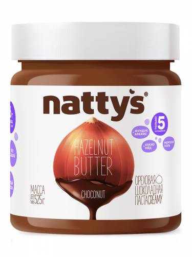 Ореховая паста Nattys с какао и мёдом, 525 г