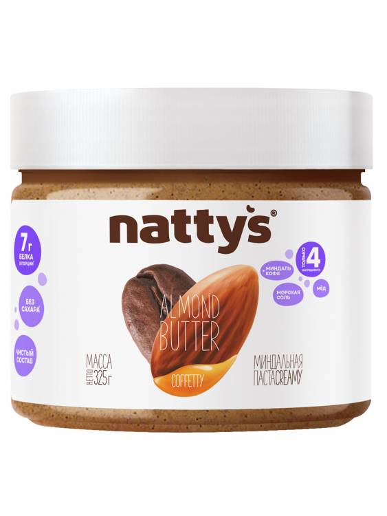 Миндальная паста Nattys с кофе мёдом, 325 г