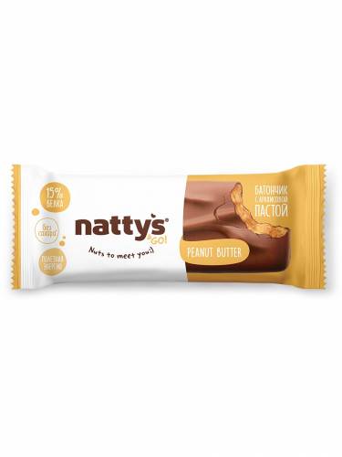 Шоколадный батончик Nattys&Go! с арахисовой пастой, 45 гр
