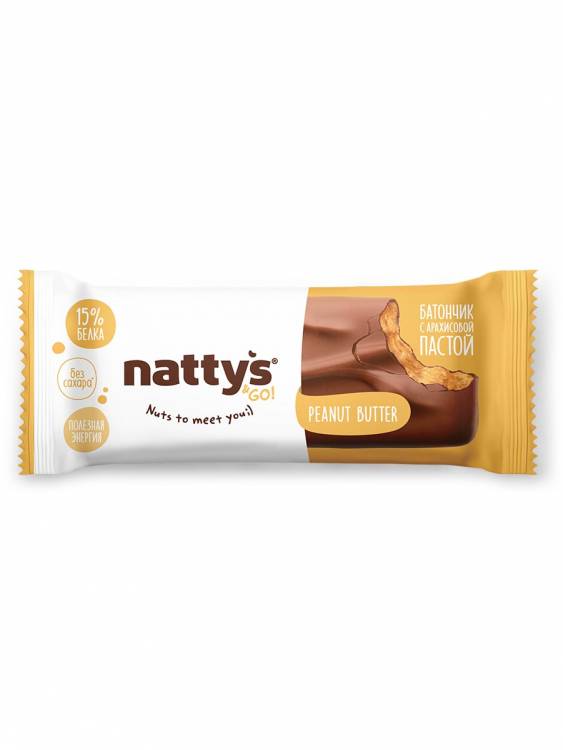 Шоколадный батончик Nattys&Go! с арахисовой пастой, 45 гр
