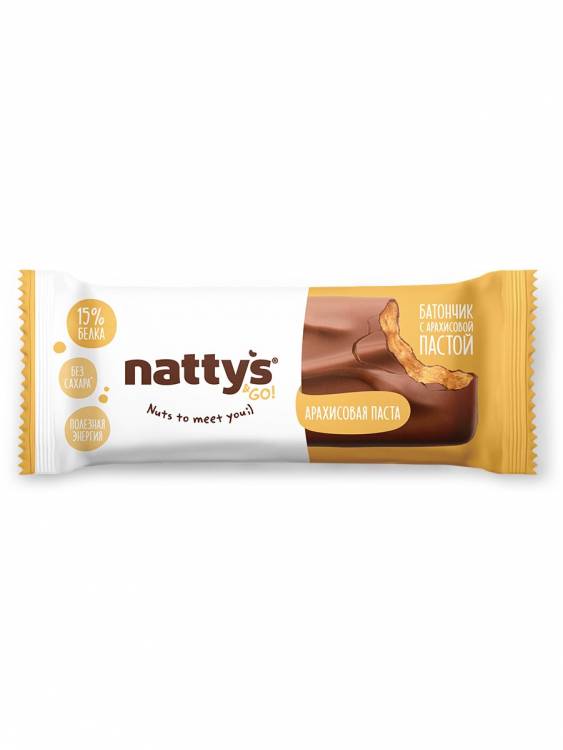 Шоколадный батончик Nattys&Go! с арахисовой пастой, 45 гр