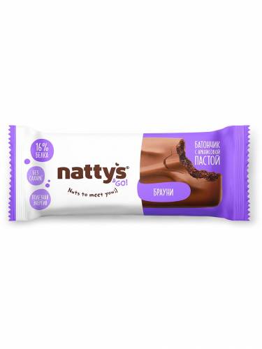 Шоколадный батончик Nattys&Go! с арахисовой пастой и какао, 45 гр