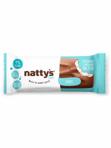 Шоколадный батончик Nattys&Go! с мякотью кокоса, 45 гр