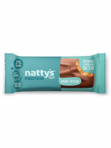 Шоколадный батончик Nattys&Go! с арахисовой пастой и протеином, 45 гр