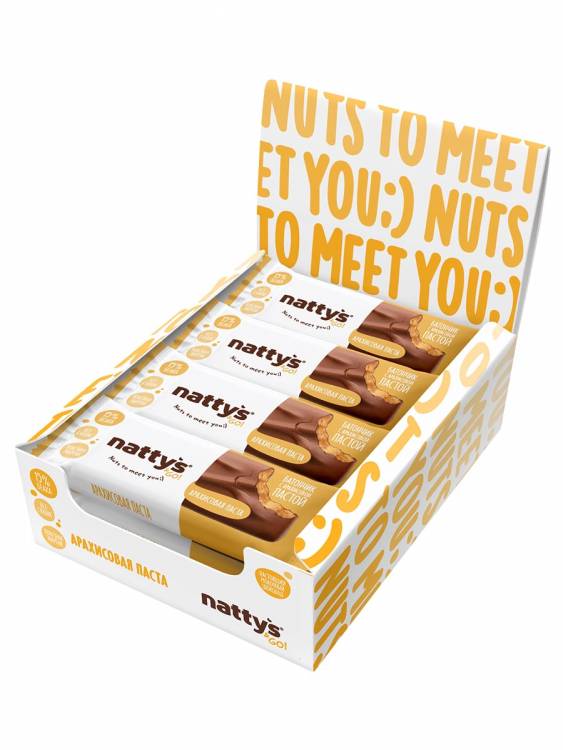Шоколадные батончики Nattys&Go! с арахисовой пастой 45 гр, 12 шт