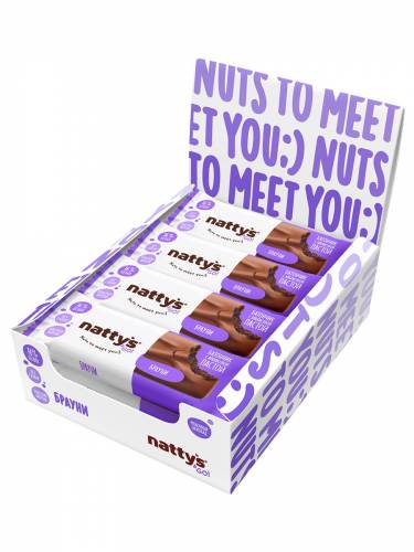 Шоколадные батончики Nattys&Go! с арахисовой пастой и какао 45 гр, 12 шт