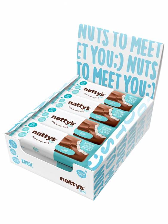 Шоколадные батончики Nattys&Go! с мякотью кокоса 45 гр, 12 шт