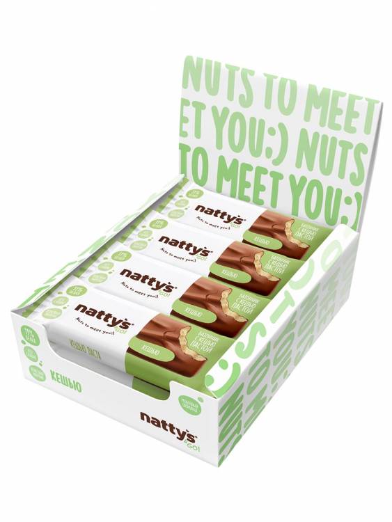 Шоколадные батончики Nattys&Go! с кешью пастой 45 гр, 12 шт