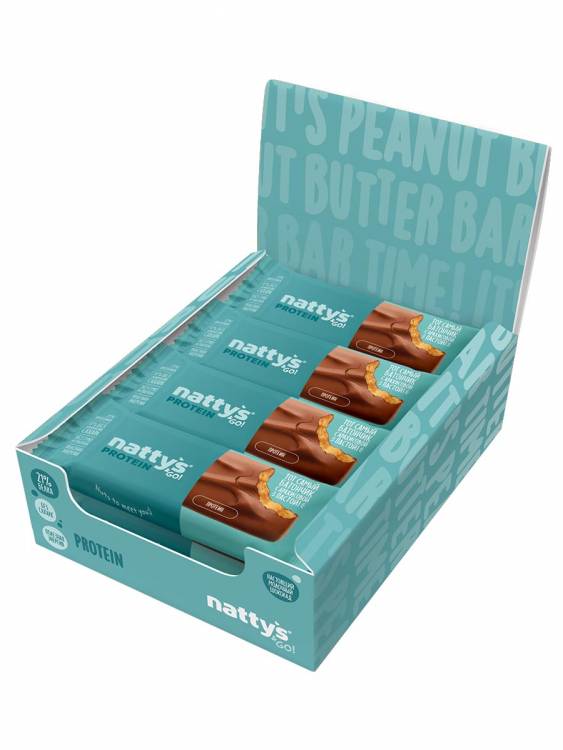 Шоколадные батончики Nattys&Go! с арахисовой пастой и протеином 45 гр, 12 шт