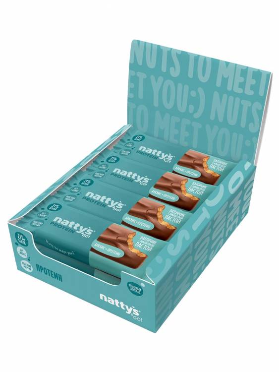 Шоколадные батончики Nattys&Go! с арахисовой пастой и протеином 45 гр, 12 шт