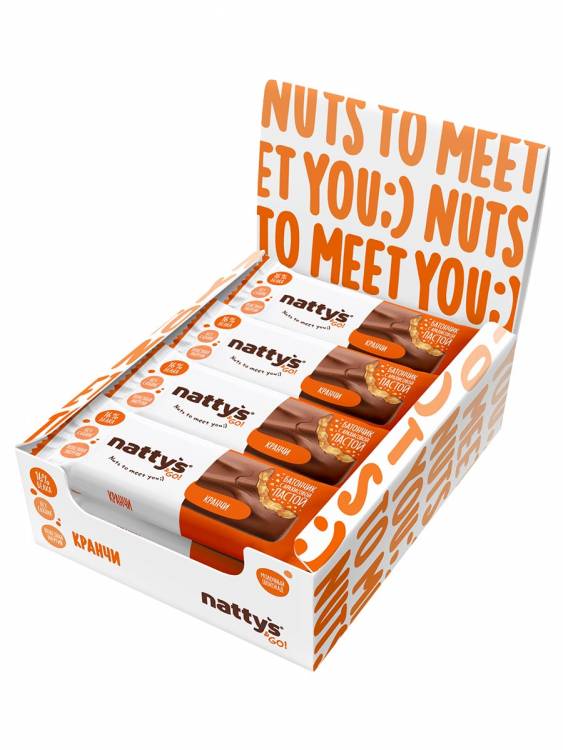 Шоколадные батончики Nattys&Go! с арахисовой хрустящей пастой 45 гр, 12 шт