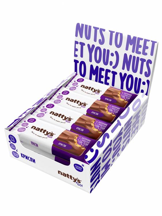 Шоколадные батончики Nattys&Go! с арахисовой пастой, карамелью и изюмом 45 гр, 12 шт