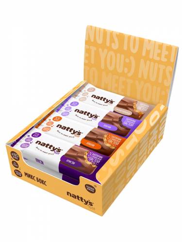 Шоколадные батончики Nattys&Go! ассорти с арахисовой пастой 45 гр, 12 шт