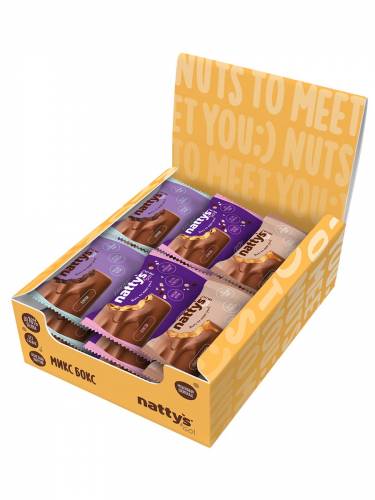 Шоколадные батончики без сахара Nattys&Go! мини Брауни, Криспи, Соленая карамель 20 гр, 18 шт 